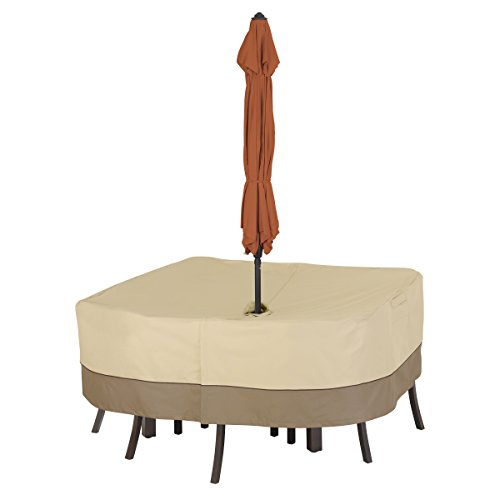 Classic Accessories 55-463-031501-00 Veranda Square Patio Tableamp 4 Chairs Cover With Umbrella Hole