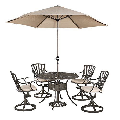 Home Styles 5561-3056C Largo 5 Piece Outdoor Dining Set with 42 Table Swivel Chairs with Cushions and Umbrella