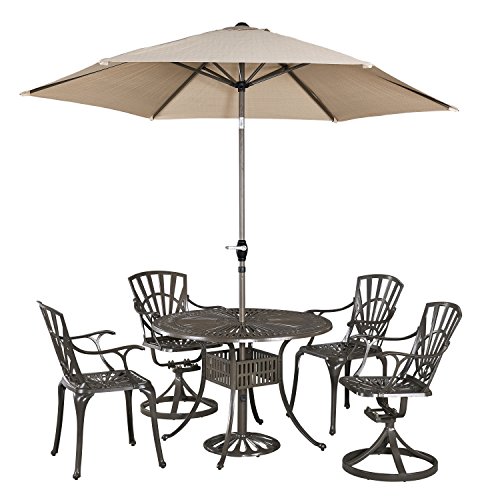 Home Styles 5561-30586 Largo 5 Piece Outdoor Dining Set with 42 Table Swivel Chairs Arm Chairs and Umbrella