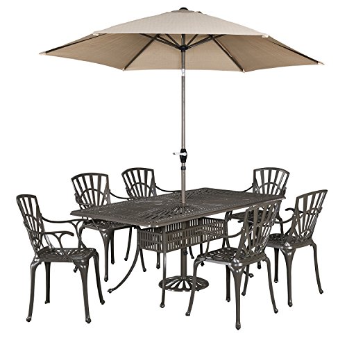 Home Styles 5561-3786 Largo 7 Piece Outdoor Dining Set with Oval Table Six Arm Chairs and Umbrella