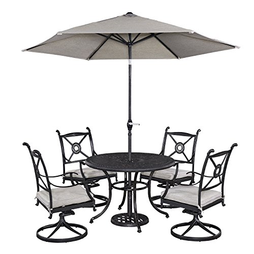 Home Styles 5569-3056 Athens 5 Piece Outdoor Dining Set with 42 Dining Table Swivel Chairs and Umbrella