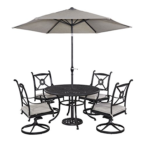 Home Styles 5569-3256 Athens 5 Piece Outdoor Dining Set with 48 Dining Table Swivel Chairs and Umbrella