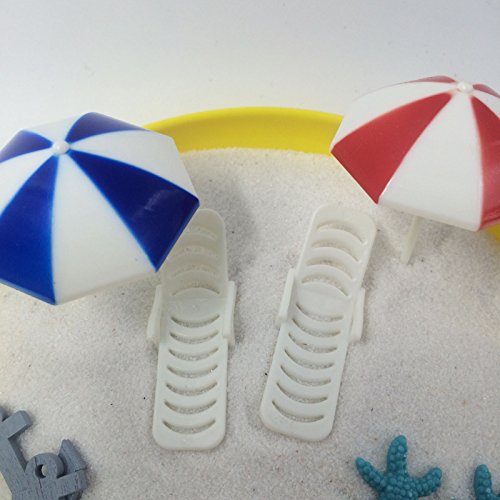 Plastic Summer Beach Chairs with Umbrellas Aquarium Terrariums Miniature Garden Fairy Gardens Doll House Cake Topper Resin Decoration