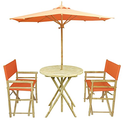 Zew 4 Piece Bamboo Outdoor Bistro Set With Round Table 2 Treated Canvas Chairs And Umbrella Pottery