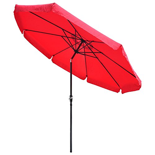 10ft Red Sunshade Umbrella Metal Pole Outdoor Garden Yard Patio Beach Market Cafe 10