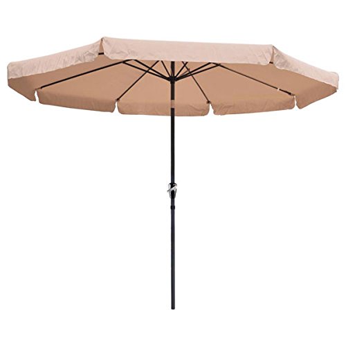 10ft Tan Sunshade Umbrella Metal Pole Outdoor Garden Yard Patio Beach Market Cafe 10