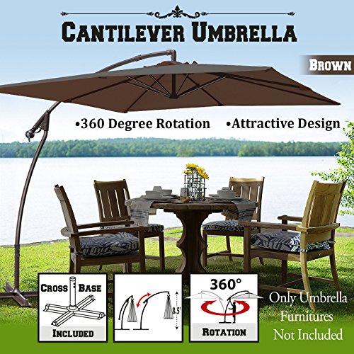 8x8 Cantilever Banana Umbrella Patio Offset Parasol Garden Outdoor Sunshade Hanging Market---360c Rotational