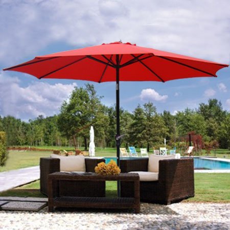 Generic 9ft Red Sunshade Umbrella Metal Pole Outdoor Garden Yard Patio Beach Market Cafe 9