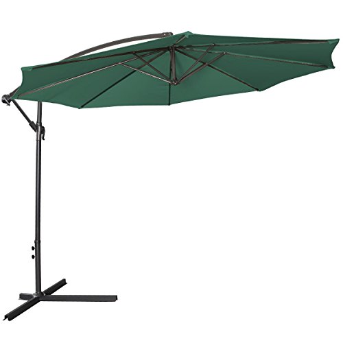 Giantex 10ft Outdoor Patio Sun Shade Umbrella Hanging Offset Crank W Corss Base Garden Green