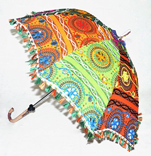 Indian Handmade Sun Shade Umbrella Adorn Traditional Embroidery Work 24 x 28 Inch