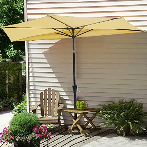 Yescom 10ft Beige Outdoor Patio Half Umbrella Cafe Wall Balcony Door 5 Ribs Tilt Aluminum Sun Shade