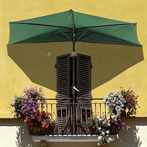 Yescom 9ft Green Outdoor Patio Half Umbrella Cafe Wall Balcony Door 5 Ribs Tilt Aluminum Sun Shade