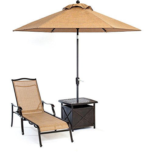 Hanover MONCHS3PC-SU Monaco Chaise Lounge Chair with 11 Umbrella and Side Table