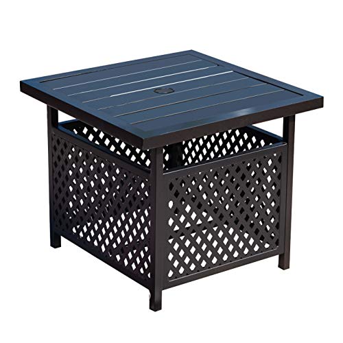 LOKATSE HOME Patio Umbrella Side Table Stand Steel with 157 Hole Outdoor Coffee Bistro Deck Garden Pool Black