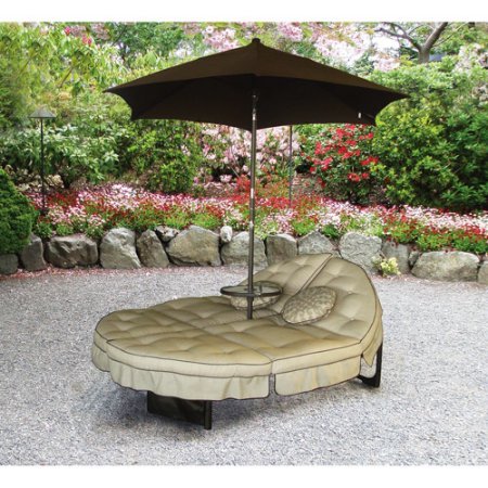 Mainstays Deluxe Orbit Chaise Lounge with Umbrella Side Table Seats 2