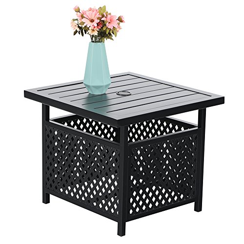PHI VILLA Outdoor Patio Umbrella Side Table Base Stand with 157 Umbrella Hole for GardenPool Deck - Black