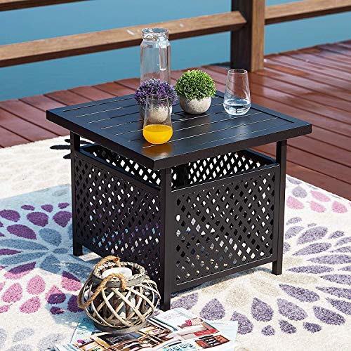PatioFestival Outdoor Umbrella Side Table Black Square Tables Stand Patio Bistro Dining Table with Umbrella Hole for Deck Garden Pool 22 x 22Black