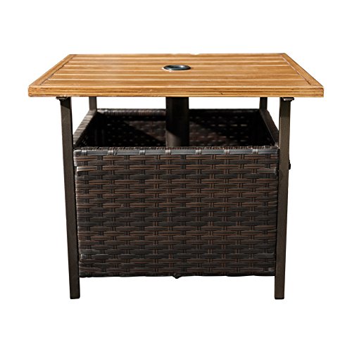 SunLife Patio Umbrella Base Stand Outdoor Side Table with Umbrella 15 inches Hole PE Resin Wicker