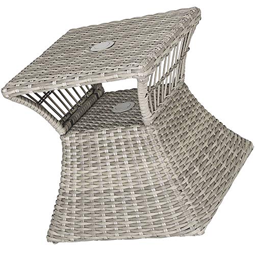 Umbrella Side Table Stand Square with Umbrella Hole Outdoor Rattan Patio Wicker Style Furniture Grey Low End Table for Home Porch Balcony Backyard Poolside Living Room e-Book