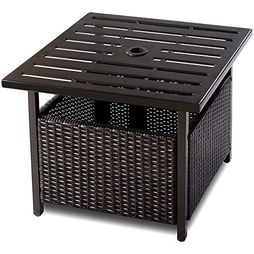 Wichai Shop Patio Rattan Wicker Umbrella Side Table Stand with Hole Steel Outdoor Deck Dining Garden Pool