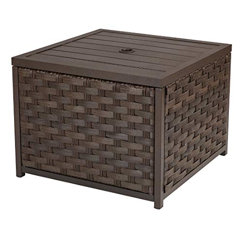 jnwd Umbrella Side Table Stand Square with Umbrella Hole Outdoor Rattan Patio Wicker Style Furniture Brown Low End Table for Home Porch Balcony Backyard Poolside Living Room e-Book