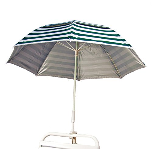 Clamp-on Fiberglass Beach  Rain Umbrella W Vent Upf 50 - Forest Green Stripe Outside