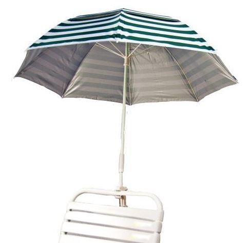 Forest Greenamp White Stripe Clamp On Solar Beach Umbrella