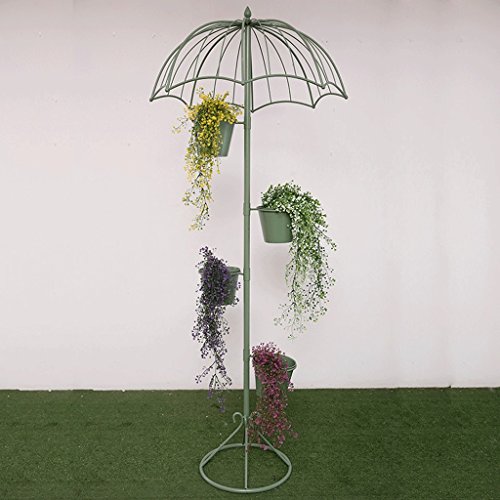 Flower Pot Plant Holder Display Rack Umbrella Shape Retro Wrought Iron Flower Shelf Multi-Layer Floor Shelf Garden Balcony Living Room Floor Flower Shelf Color  Green