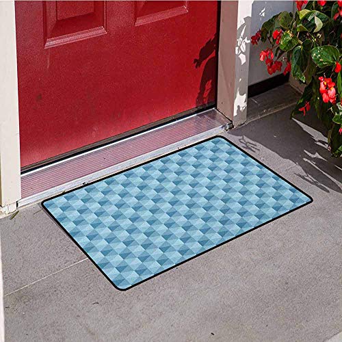 Geometric Inlet Outdoor Door mat Hexagonal Pattern with Triangles Blue Colored Composition Umbrella Shapes Catch dust Snow and mud W197 x L315 Inch Blue Pale Blue