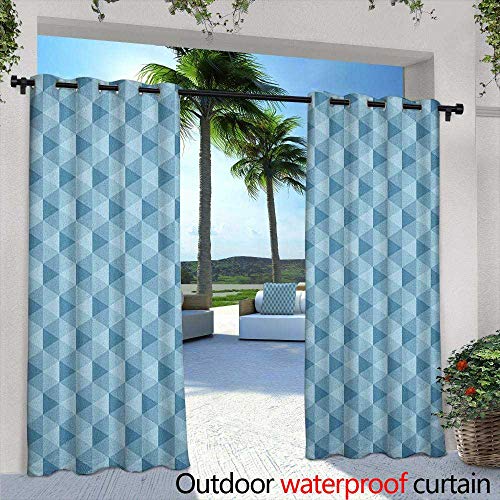 LOVEEO Geometric Thermal Insulated Blackout Curtains Hexagonal Pattern with Triangles Blue Colored Composition Umbrella Shapes Waterproof Patio Door Panel 84 W x 96 L Blue Pale Blue
