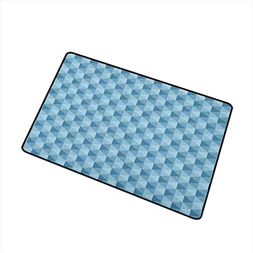 Wang Hai Chuan Geometric Front Door mat Carpet Hexagonal Pattern with Triangles Blue Colored Composition Umbrella Shapes Machine Washable Door mat W197 x L315 Inch Blue Pale Blue