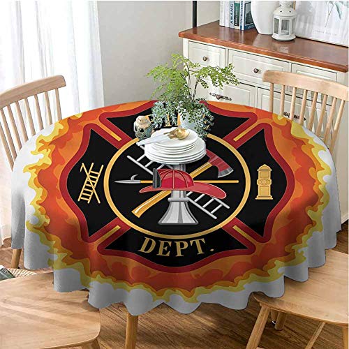 Fireman Modern Round Tablecloth Fire Department Icon with Ladder Public Service Essential Tools of Firefighters Party Decorations Table Cover Cloth Multicolor 40 INCH