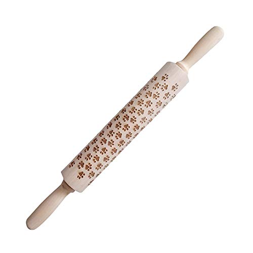 Glumes Natural Wood Embossed Rolling Pin 169 inch 3D Engraved Carved Dog Paw Pattern for Fondant Pie Crust Cookie Pastry Pasta Pizza Dough Essential Kitchen Utensil Tools Gift Ideas for Bakers