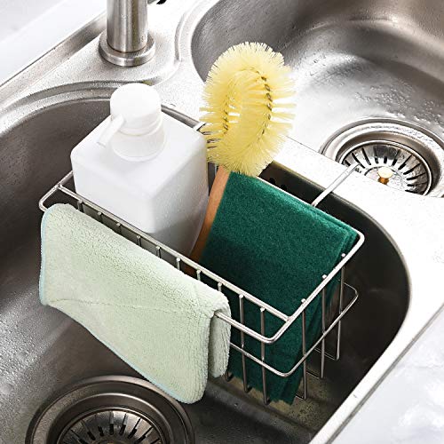 Kitchen Sponge Holder Dish Brush Holder Slim Sink OrganizationDraining BasketLiquid DrainerWater Trough Rack Kitchen Essential Tools 304-Stainless Steel