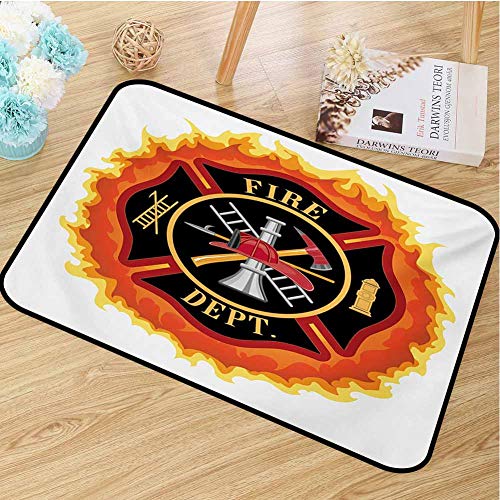 hengshu Fireman Welcome Door mat Fire Department Icon with Ladder Public Service Essential Tools of Firefighters Door mat is odorless and Durable W197 x L315 Inch Multicolor