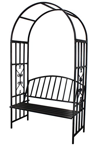 1Go Steel Garden Arch with Seat for 2 People 67 High x 37 Wide Garden Arbor for Various Climbing Plant Outdoor Garden Lawn Backyard