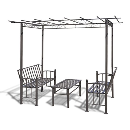 Anself Steel Garden Arbor with Two Benches and a Table