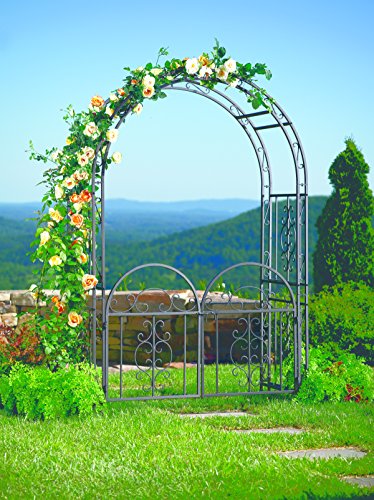 Plow And Hearth Montebello Garden Arbor Trellis With Gate Tubular Iron Burnished Bronze Finish 54 In W X 23