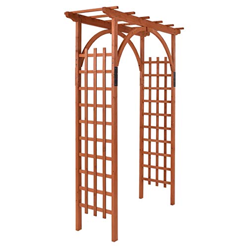 GYMAX Wood Arch 85 Wood Arbor Arch Lattice Trellis Pergola for Climbing Plants Wedding