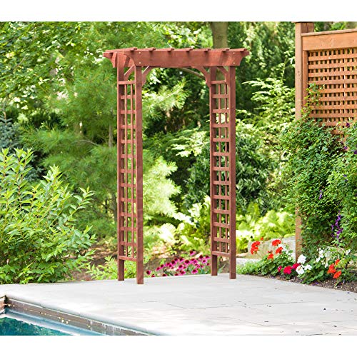 Leisure Season WA6204 Wooden Garden Trellis - Brown - 1 Piece - Arbor with Double Lattice Panels for Climbing Plants - Wedding Arch for Walkway Patio Outdoor - Rustic Backyard Decor - Cedar Wood