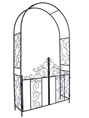 1Go Steel Garden Arch with Gate 75 High x 42 Wide Garden Arbor for Various Climbing Plant Outdoor Garden Lawn Backyard