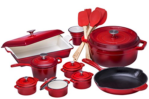 Bruntmor 21 Piece Enameled Cast Iron Cookware Set Fire Red