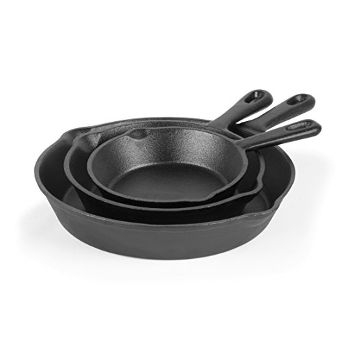 Commercial Chef Cast Iron Skillet Pan 3-Piece Set - Round Cast Iron Skillet 8 inch 10 inch and 12 inch Pre-seasoned Cast Iron Cookware