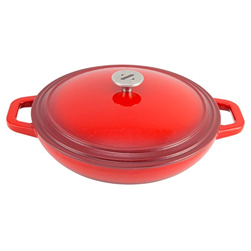 Zelancio Cookware 3-Quart Enameled Cast Iron Casserole Dish with lid Perfect for Braising Slow Cooking Simmering and Baking Cayenne Red