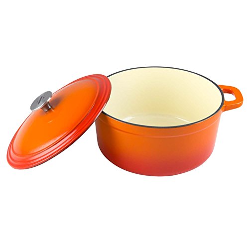 Zelancio Cookware 6-Quart Enameled Cast Iron Dutch Oven Cooking Dish with Self-Basting Lid Tangerine Orange