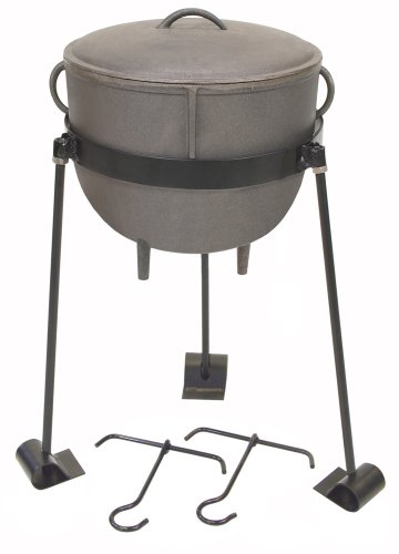 Bayou Classic Ci-7411 4-gal Cast Iron Stew Pot Cast Iron Lid Tripod Stand With Foot Pads And 2 Lift Hooks