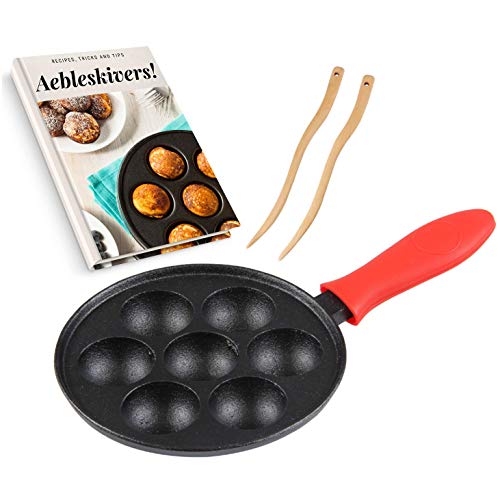 Cast Iron Aebleskiver Pan for Danish Stuffed Pancake Balls by Upstreet Red