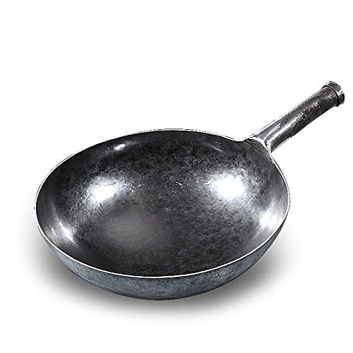 JTKDL Cast Iron Wok Black Manual Iron pan Vintage Wok Household Gas Stove Special Wok Non-Stick Wok