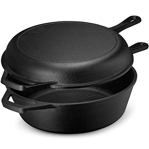 Legend Cast Iron Multi Cooker Skillet Set  3Q Dutch Oven for Bread Frying Cooking  Iron Pan With Lid Works on Induction Electric Gas In Oven  Lightly Pre-Seasoned Gets Better with Each Use