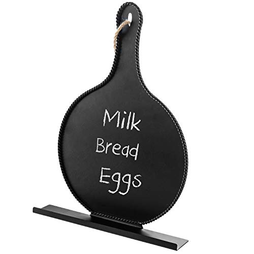 MyGift Black Metal Cask Iron Pan Design Cookbook Stand with Chalkboard Surface